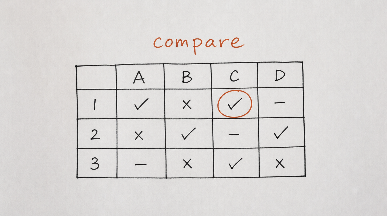 Hand-drawn comparison grid diagram on paper comparing a consultant and an AI audit for a Skool community