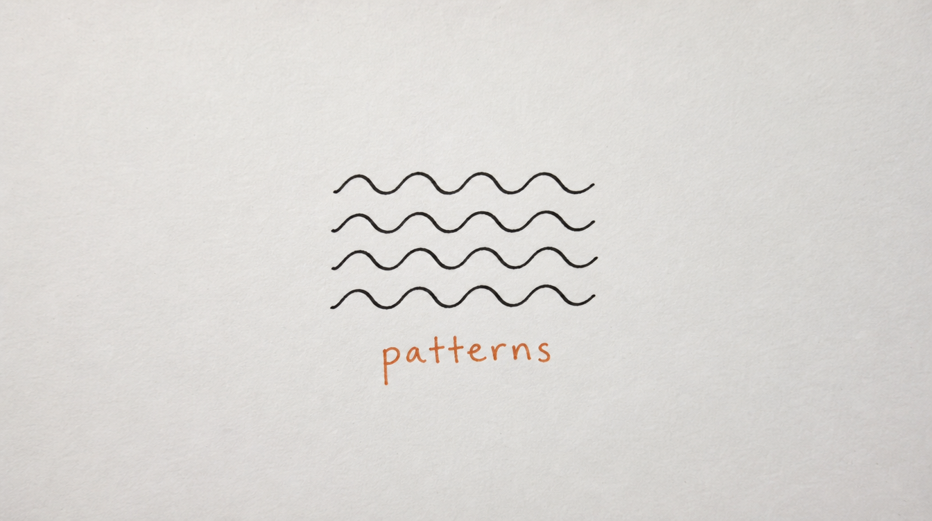 Hand-drawn wavy pattern diagram on paper representing common audit patterns in a Skool community