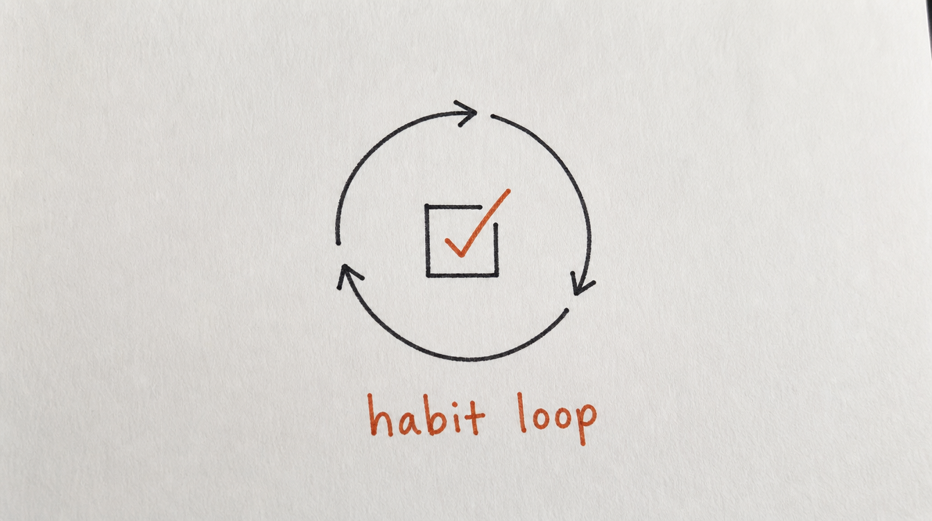 Hand-drawn habit loop diagram on paper representing retention strategies for a Skool community