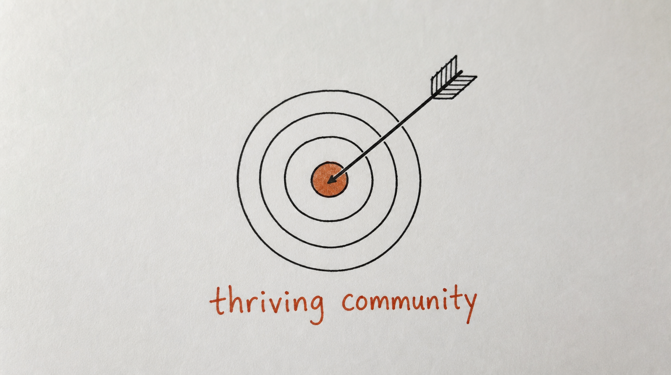 Hand-drawn target diagram on paper representing best practices for building a thriving Skool community