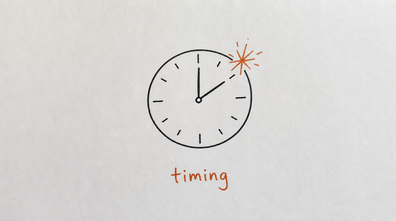 Hand-drawn clock diagram on paper representing the importance of post timing for Skool community engagement
