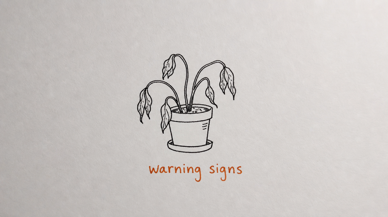 Hand-drawn wilting plant diagram on paper representing warning signs a Skool community is dying