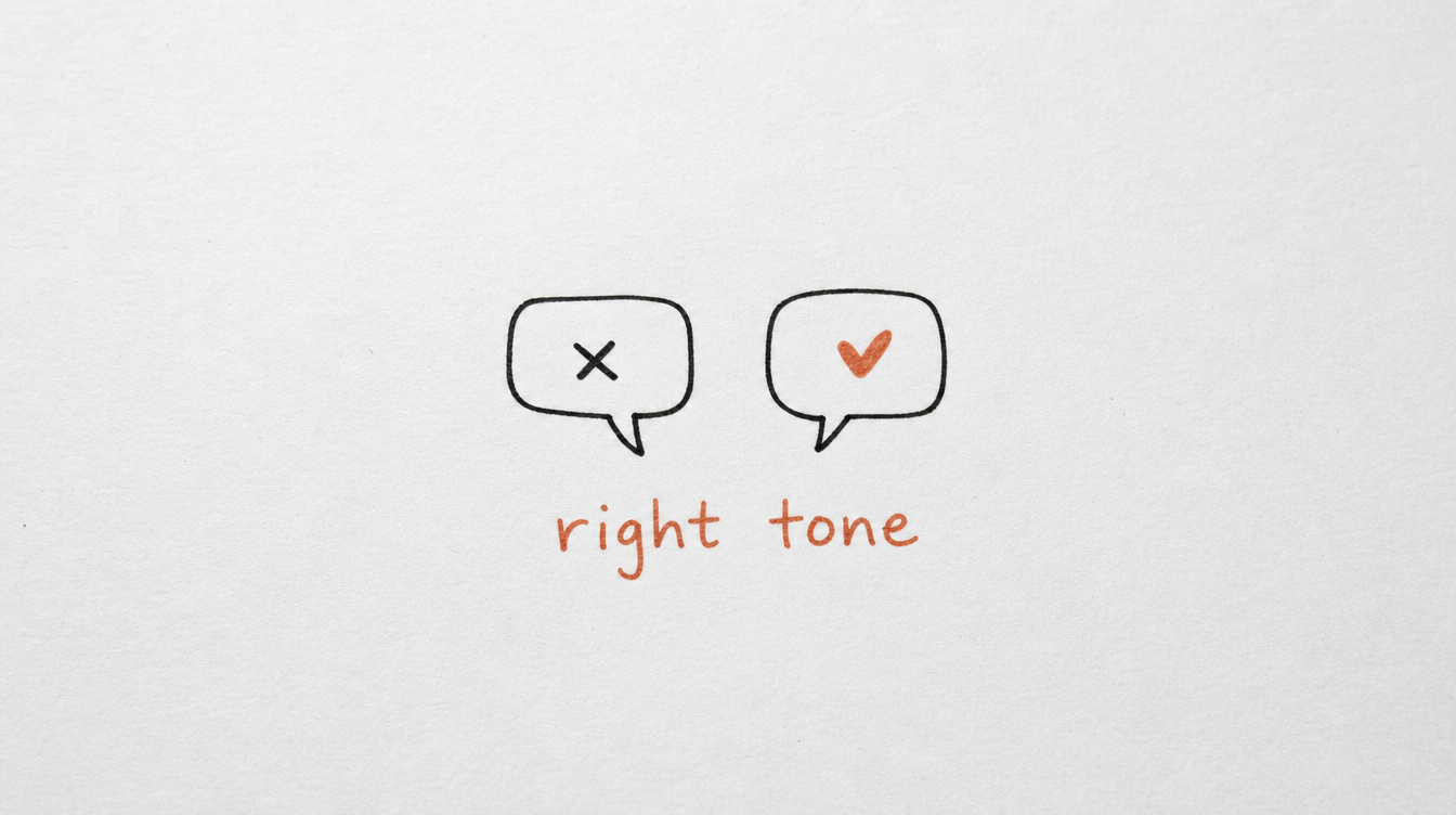 Hand-drawn diagram on paper of two speech bubbles representing getting the right tone for a Skool re-engagement message