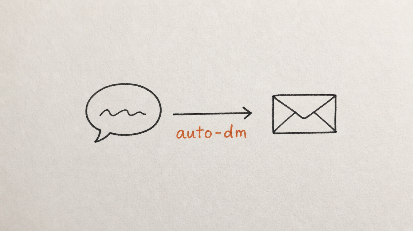 Hand-drawn diagram on paper of an automated DM follow-up representing Skool member behavior-based messaging