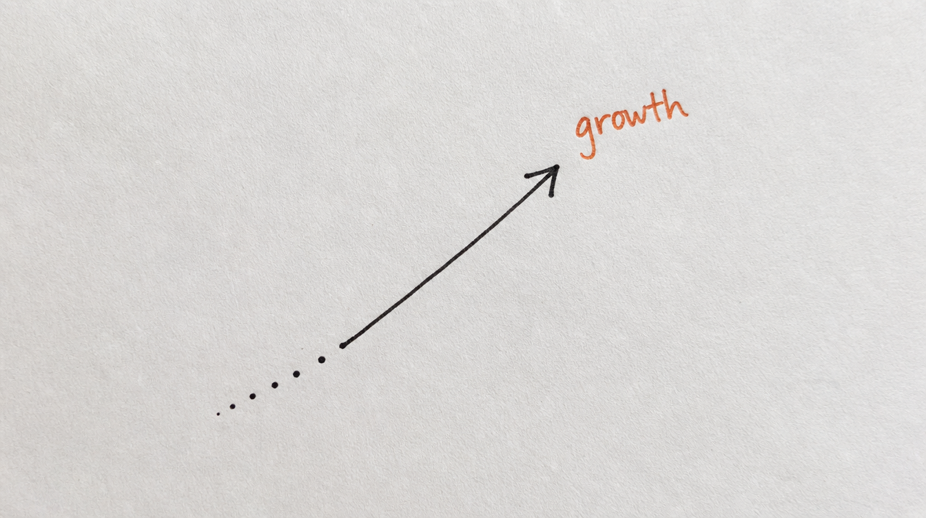 Hand-drawn diagram on paper of an upward growth arrow representing fast Skool community growth