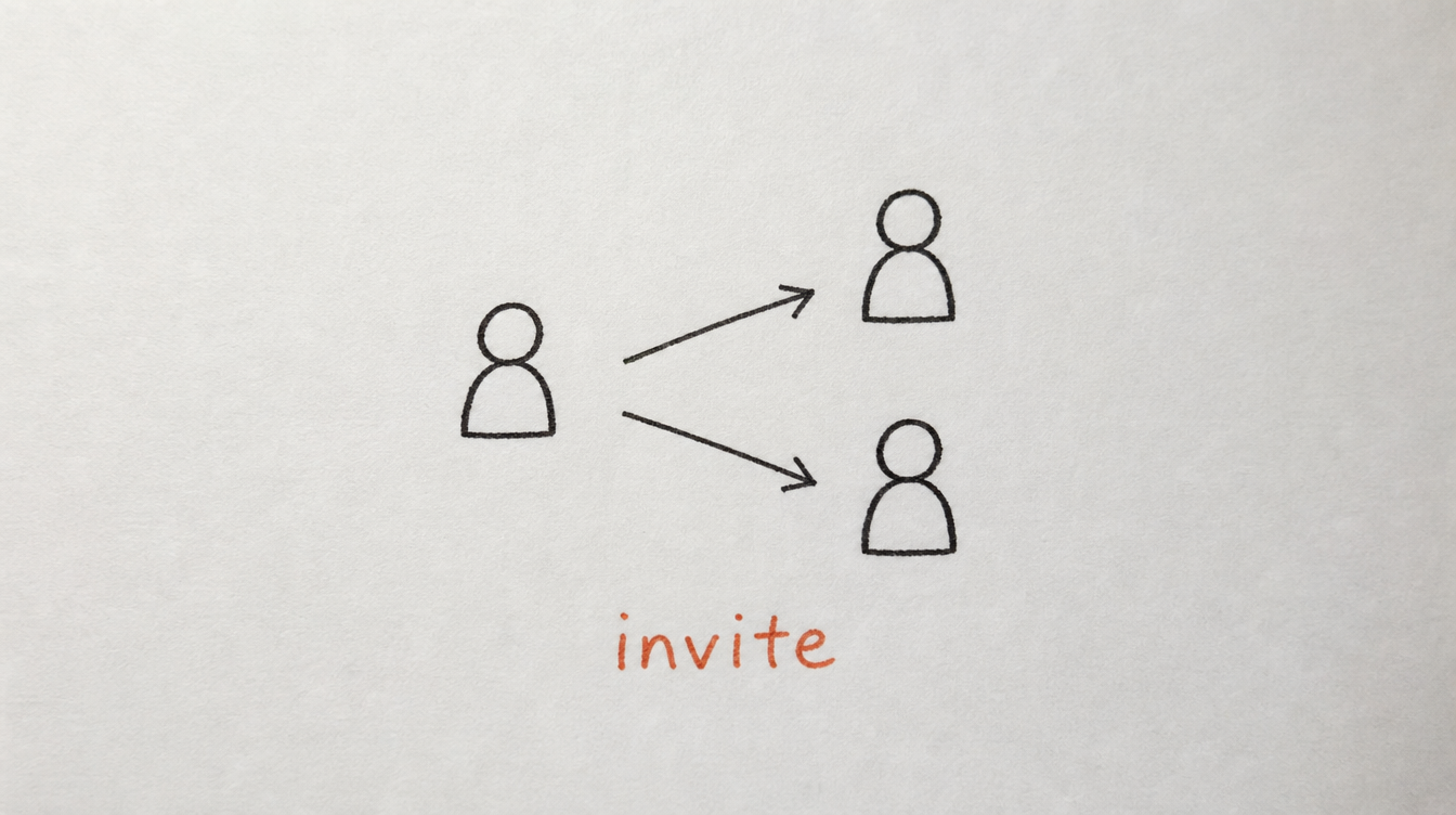 Hand-drawn diagram on paper of a member inviting others, representing a Skool community referral system