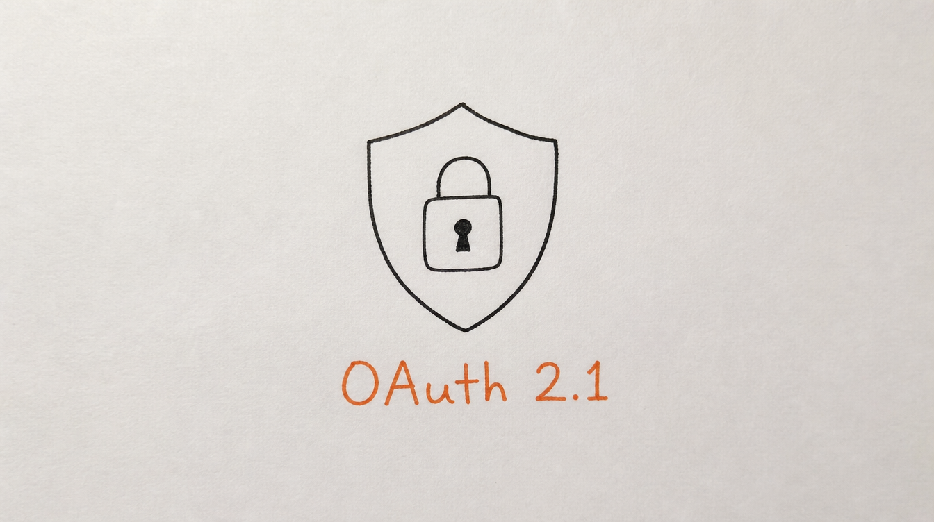 Hand-drawn diagram on paper of a shield representing OAuth 2.1 secure authentication used by StickyHive’s Skool MCP server