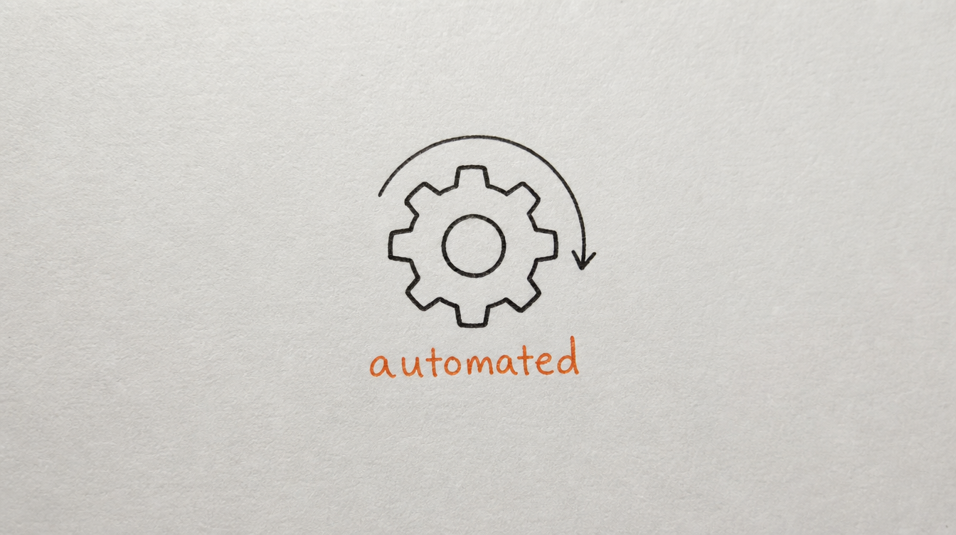 Hand-drawn diagram on paper of a turning gear representing automated posting on Mighty Networks
