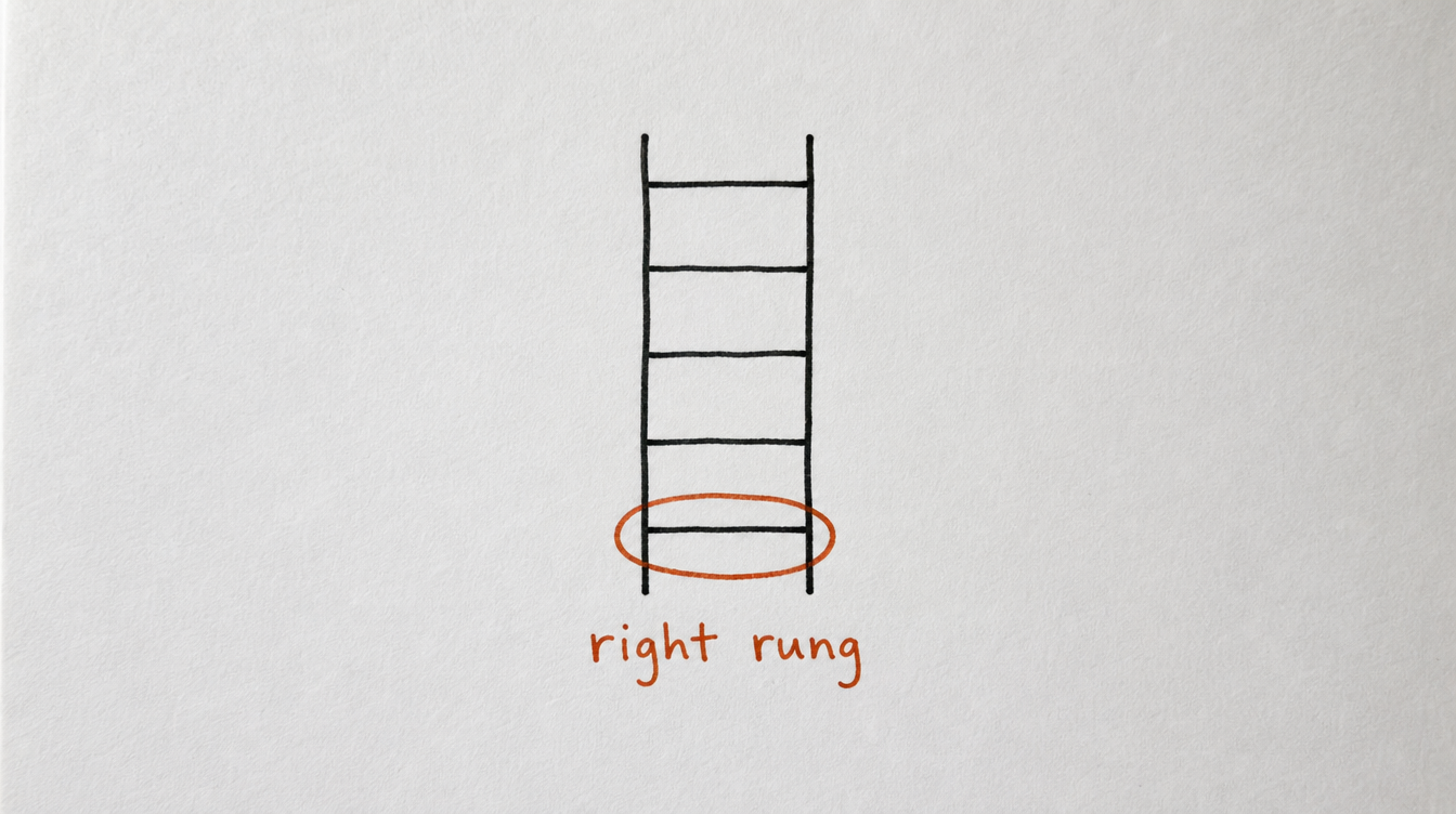 Hand-drawn ladder diagram on paper representing finding the right engagement level for a Skool community post