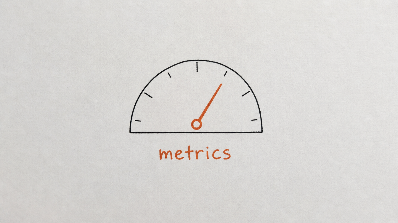 Hand-drawn gauge diagram on paper representing measuring Skool onboarding success