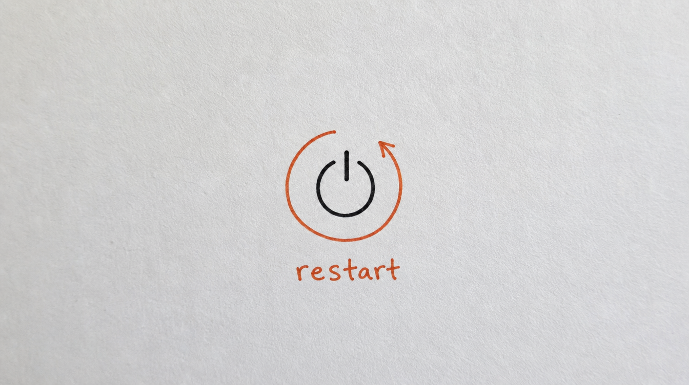 Hand-drawn restart button diagram on paper representing reviving an inactive Skool community