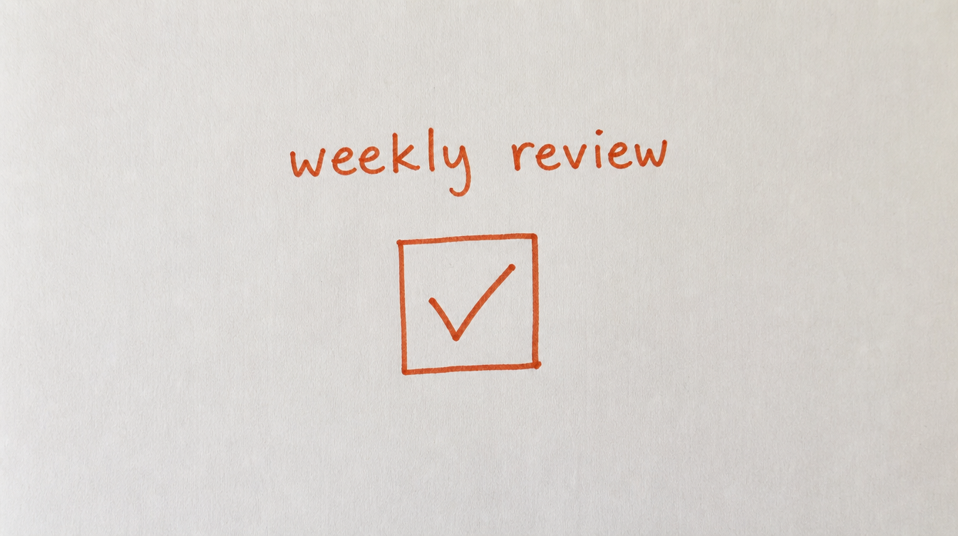Hand-drawn checklist diagram on paper representing a weekly review for a Skool community