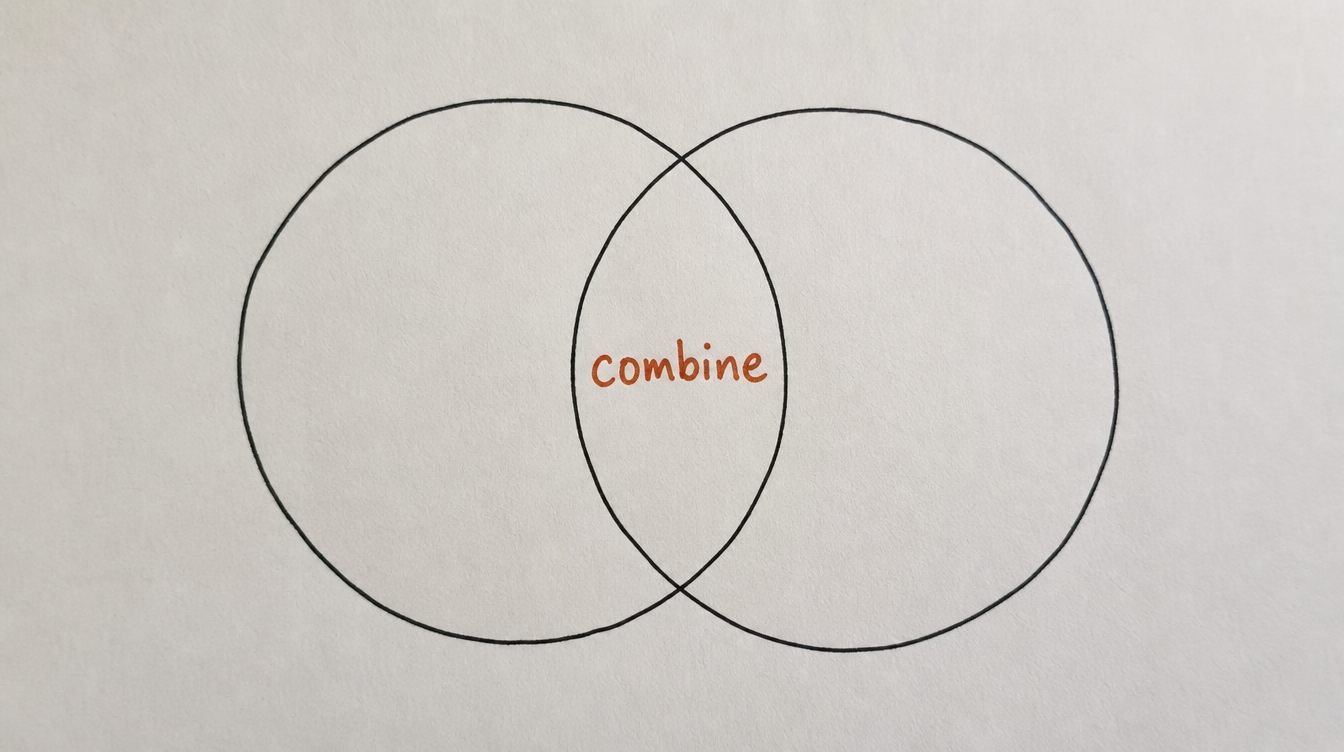 Hand-drawn venn diagram on paper representing combining filters for advanced Skool member segments