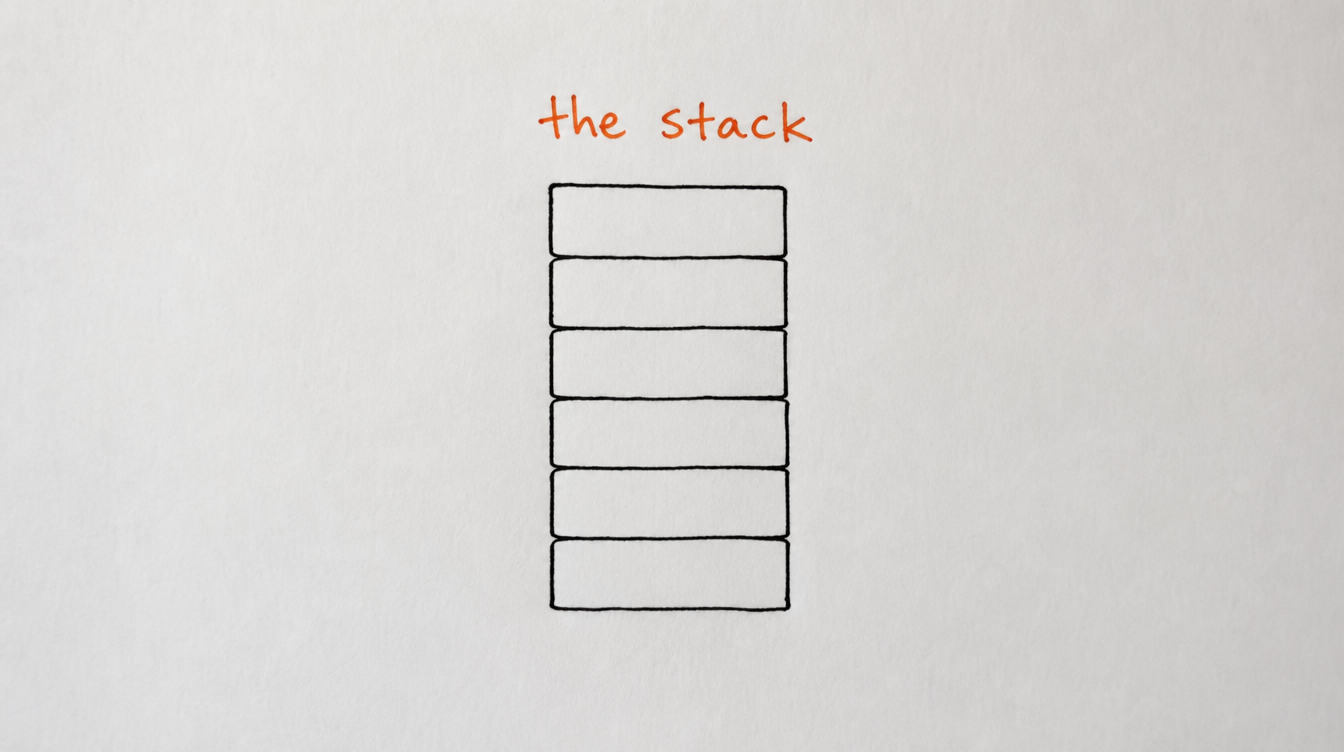 Hand-drawn diagram on paper of six stacked blocks representing the complete Skool automation tool stack