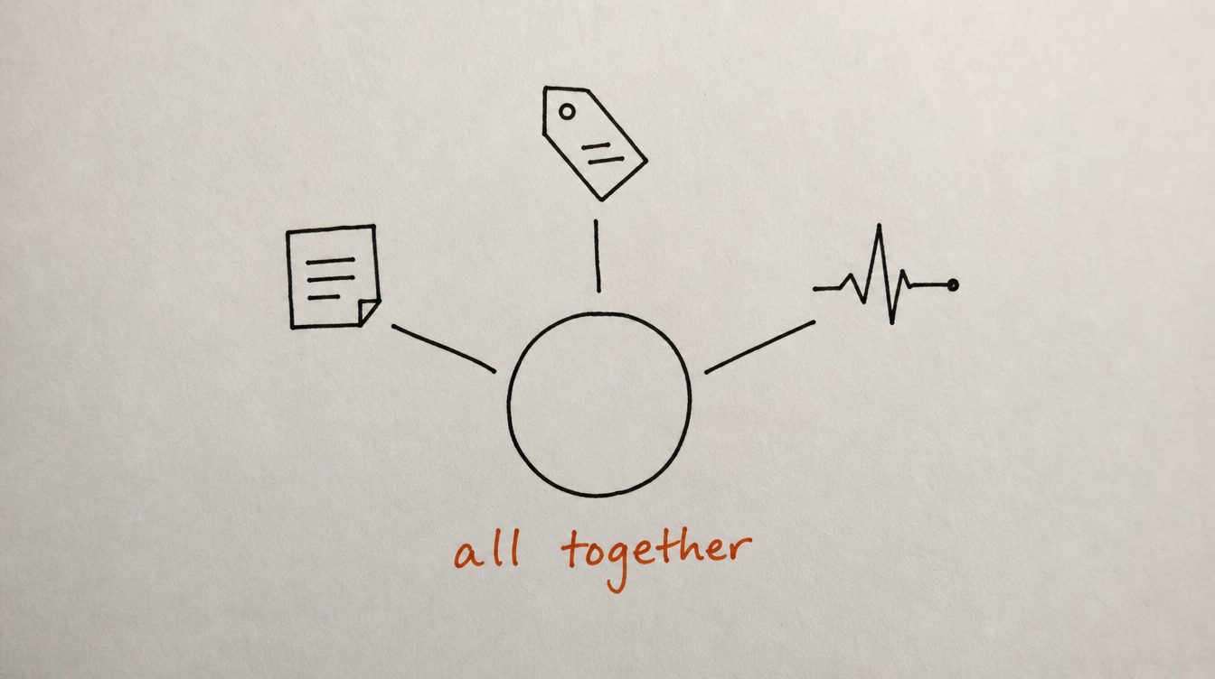 Hand-drawn diagram on paper of tags, notes, and health scores connected together for tracking Skool members