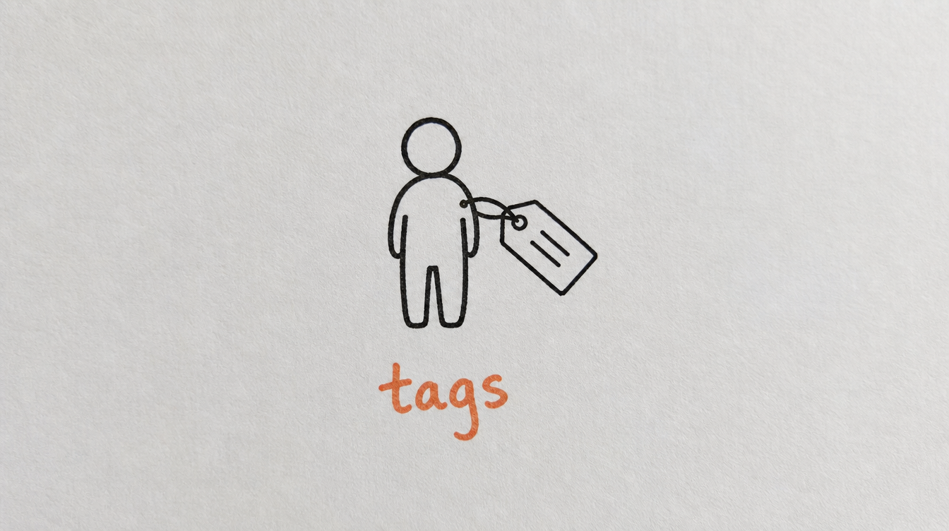 Hand-drawn tag diagram on paper representing categorizing Skool members by behavior and segment