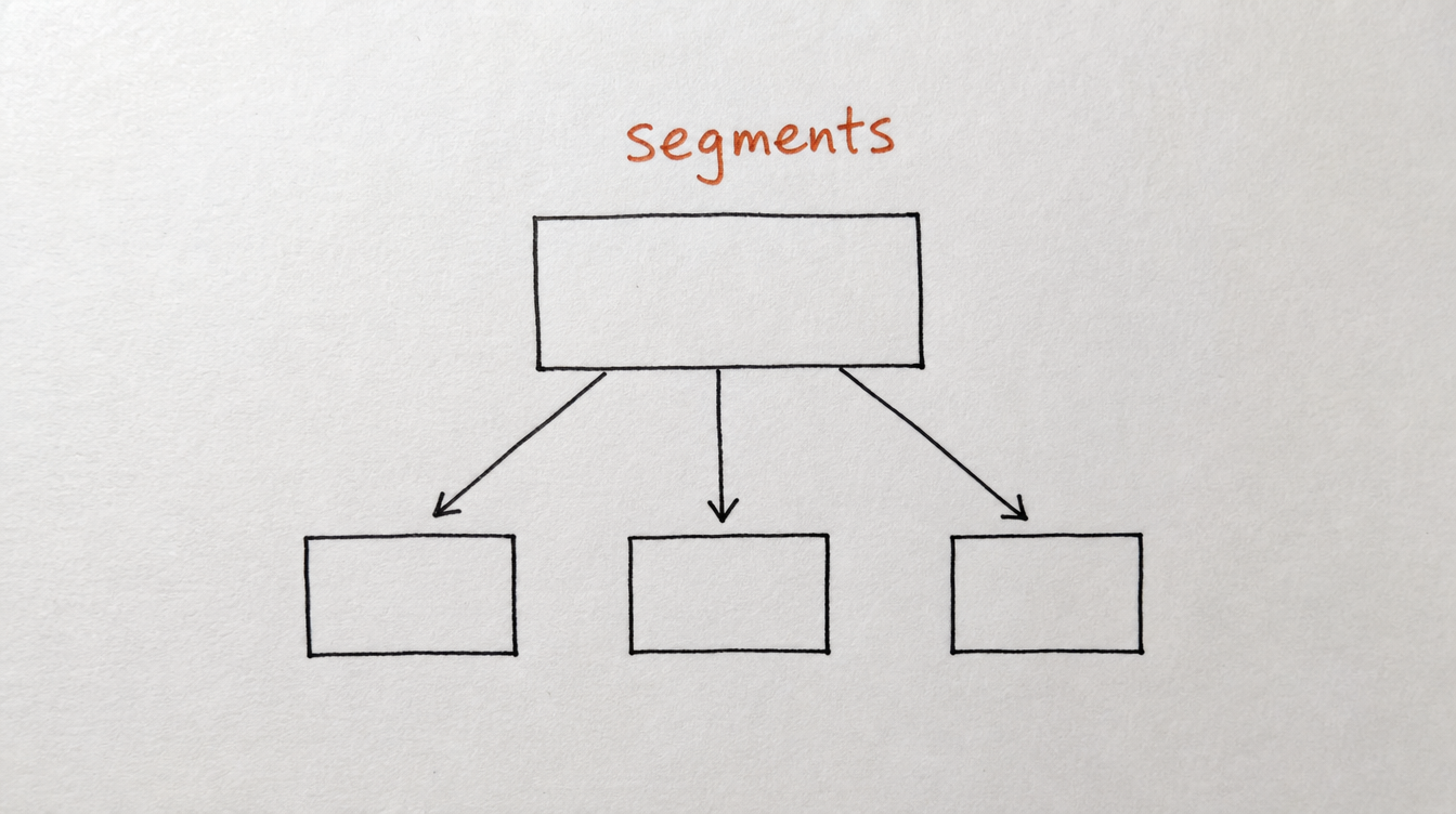 Hand-drawn branching tree diagram on paper representing a Skool member segmentation welcome sequence