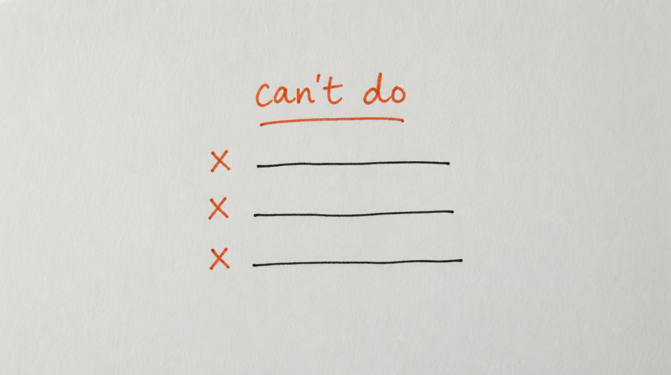 Hand-drawn list diagram on paper of what Zapier can't do for a Skool community